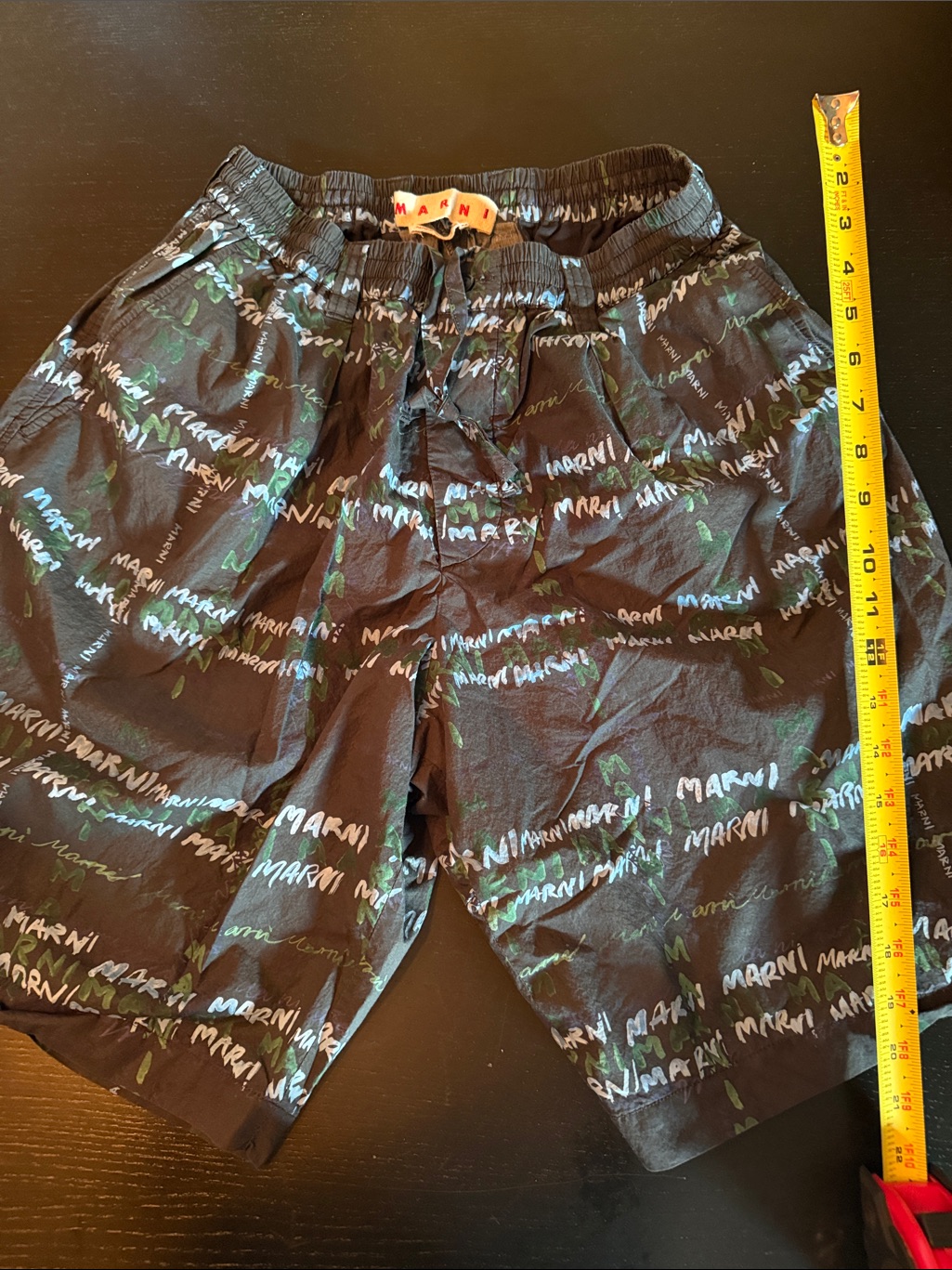 Marni Black Swim Shorts With Green & White Logo Print